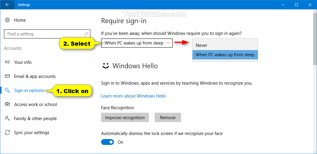 Require Sign In On Wakeup Turn On Or Off In Windows 10 Windows 10