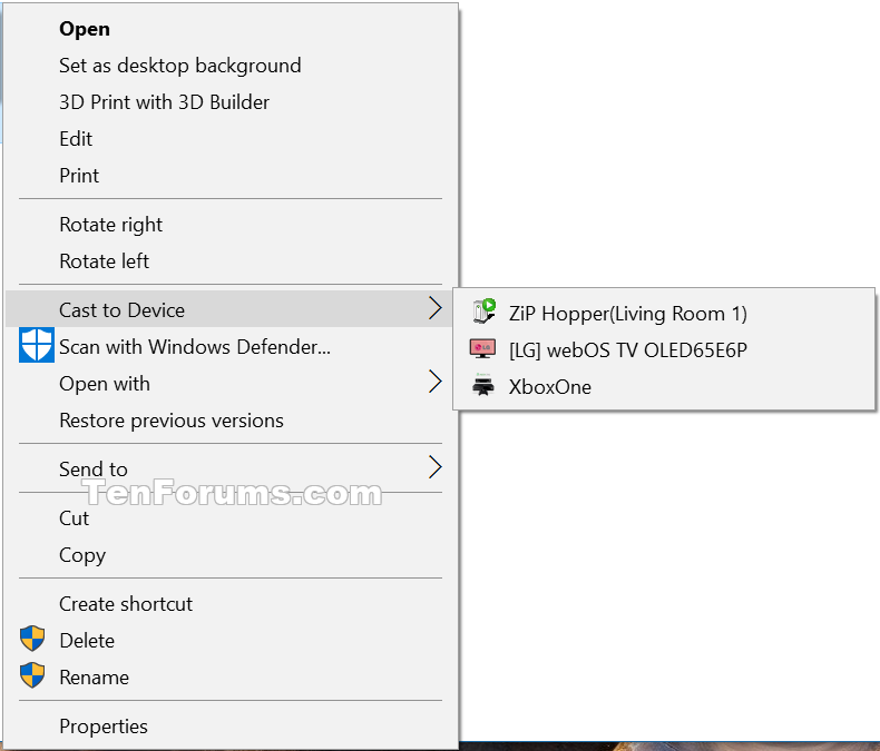 Add or Remove Cast to Device context menu in Windows 10 Tutorials
