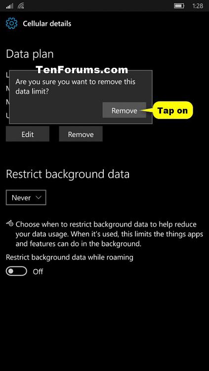 Data Usage Limit - Set on Windows 10 Mobile Phone-remove_data_usage_limit-2.jpg