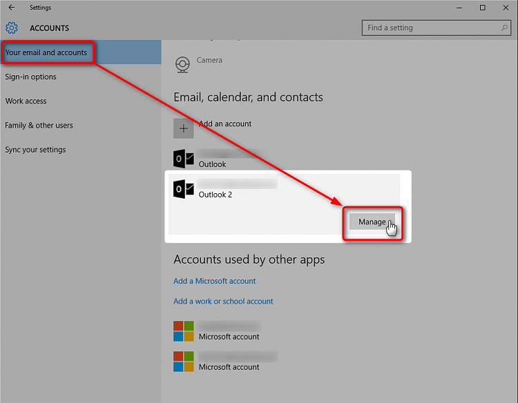 windows 10 microsoft outlook delete account