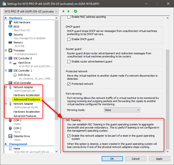 Host has 2 LAN adapters  - use BOTH when running a VM without a switch-image.png