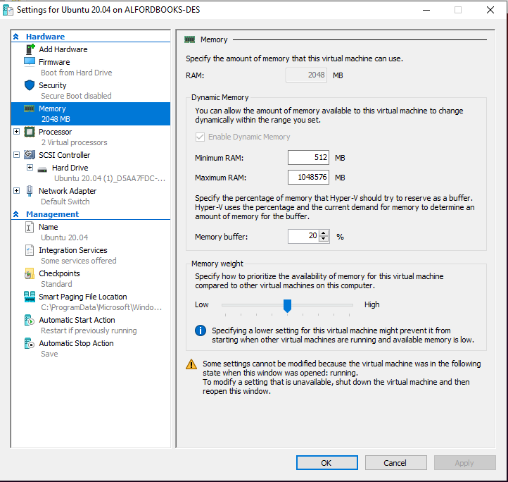 Windows 10 Pro upgrade plus Hyper-V turned on equals high memory usage-vmsettings.png