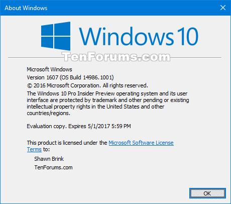 Cumulative Update KB3206309 Windows 10 Version Next Build 14986.1001-winver.png