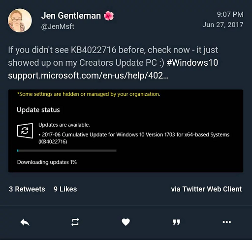 Cumulative Update KB4022716 Windows 10 v1703 Build 15063.447-tweet.png