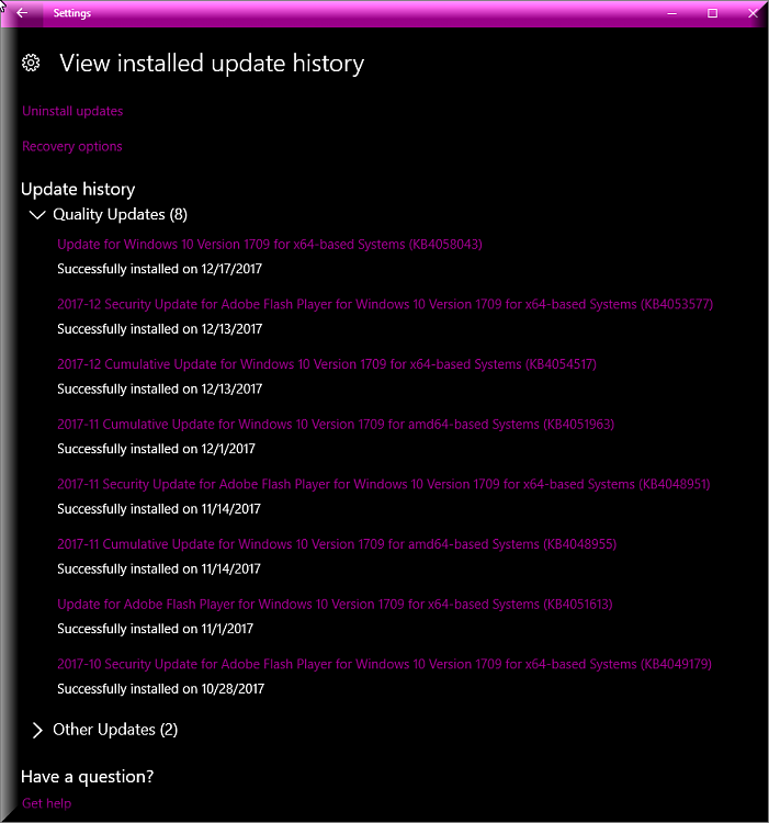 Cumulative Update KB4054517 Windows 10 v1709 Build 16299.125-update-history-up-kb4058043.png