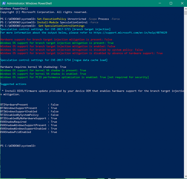 Windows Client Guidance against speculative execution vulnerabilities-powershell-hp-results.png