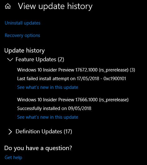 New Windows 10 Insider Preview Fast and Skip Ahead Build 17672 -May 16-failed.jpg
