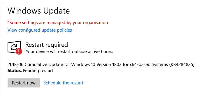 Cumulative Update KB4284835 Windows 10 v1803 Build 17134.112 - June 12-windows-update-restart-required-1803-.png