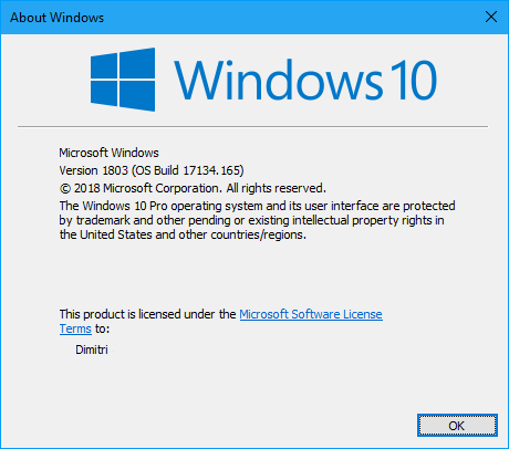 Cumulative Update KB4338819 Windows 10 v1803 Build 17134.165 - July 10-17134.165.png