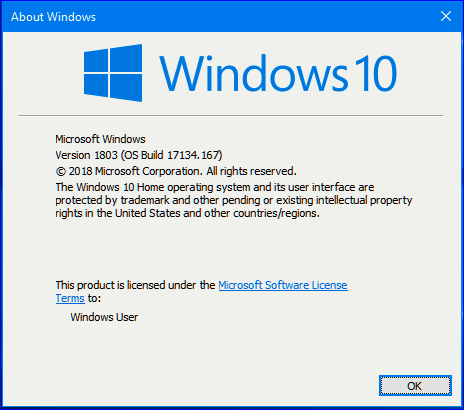 Cumulative Update KB4345421 Windows 10 v1803 Build 17134.167 - July 16-17134.167.png