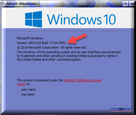 Cumulative Update KB4457128 Windows 10 v1803 Build 17134.285 Sept. 11-winver-after-kb4457128.png