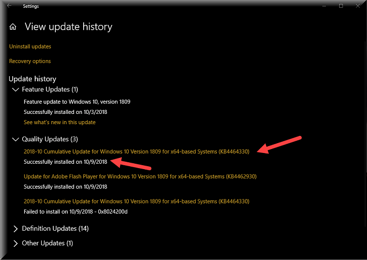 Cumulative Update KB4464330 Windows 10 v1809 Build 17763.55 - Oct. 9-kb4464330-successfully-installed.png