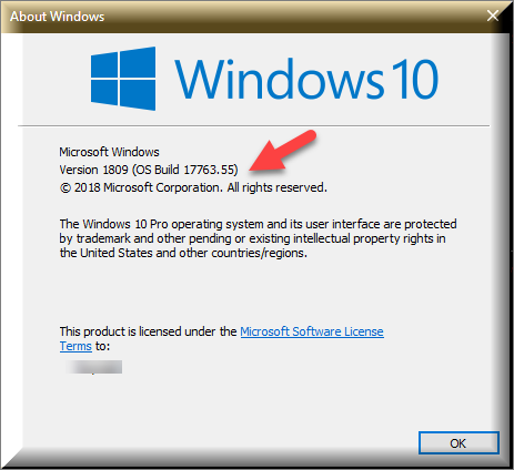 Cumulative Update KB4464330 Windows 10 v1809 Build 17763.55 - Oct. 9-winver-after-kb4464330.png