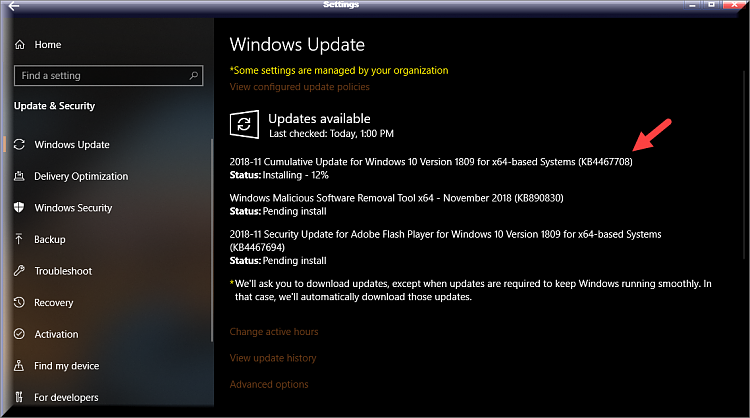 Cumulative Update KB4464455 Windows 10 v1809 Build 17763.107 - Nov. 13-kb4467708-installing.png