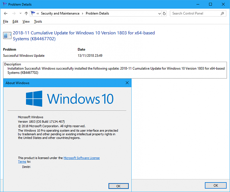 Cumulative Update KB4467702 Windows 10 v1803 Build 17134.407 - Nov. 13-17134.407.png