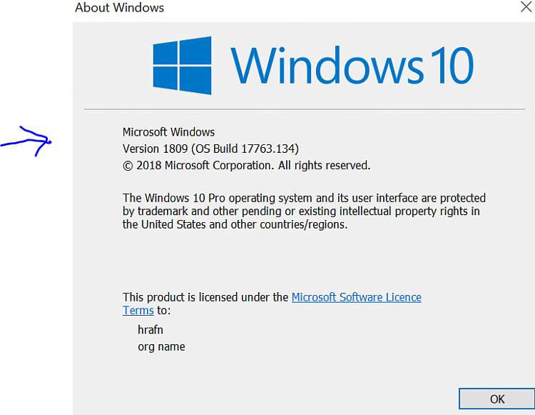 Current Status of Windows 10 October 2018 Update version 1809-winver.png