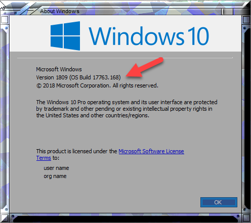 Cumulative Update KB4469342 Windows 10 v1809 Build 17763.168 - Dec. 5-winver-after-kb4469342.png