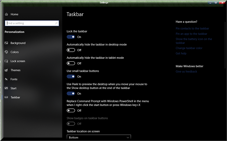 Cumulative Update KB4483235 Windows 10 v1809 Build 17763.195 - Dec. 19-taskbar-settings.png