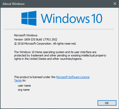 Cumulative Update KB4476976 Windows 10 v1809 RP Build 17763.292 Jan.18-292.png