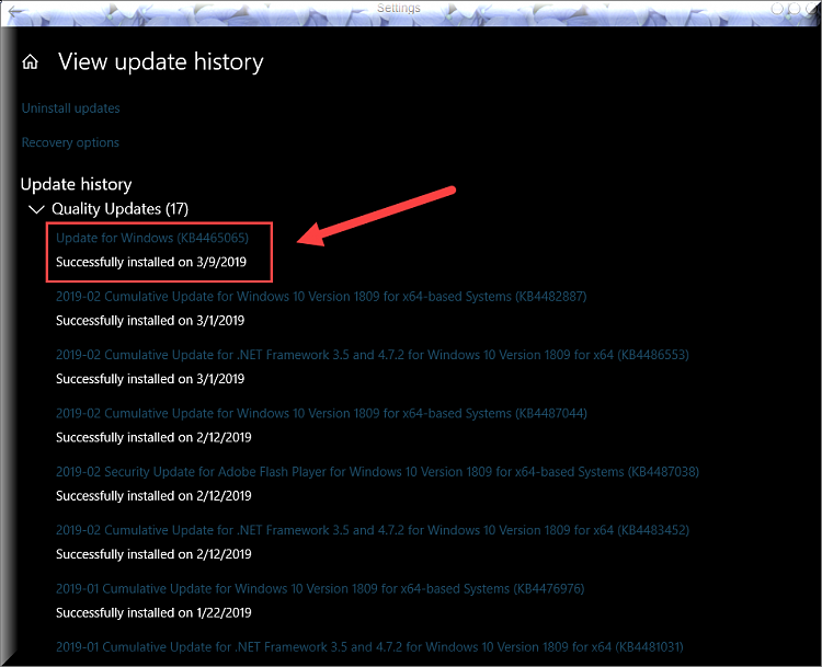 Cumulative Update KB4482887 Windows 10 v1809 Build 17763.348 - March 1-kb4465065-successfully-installed.png