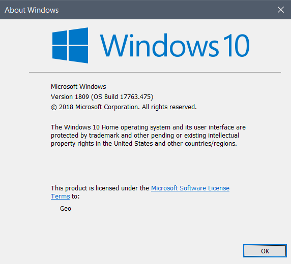 Cumulative Update KB4495667 Windows 10 v1809 Build 17763.475 - May 3-winver_17763.475.png