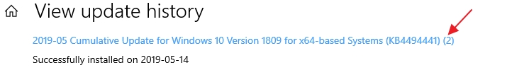 Cumulative Update KB4494441 Windows 10 v1809 Build 17763.503 - May 14-view-update-history.jpg