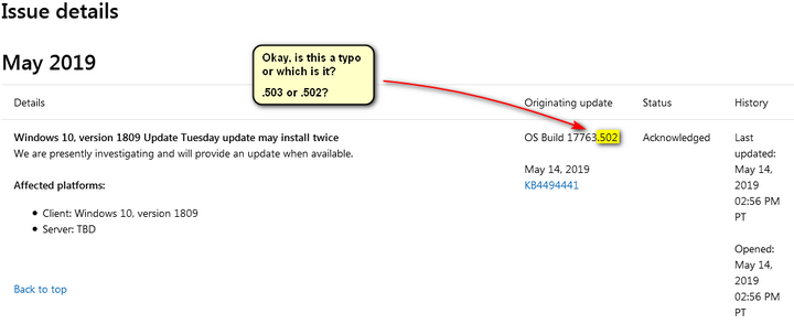 Cumulative Update KB4494441 Windows 10 v1809 Build 17763.503 - May 14-503_2.png