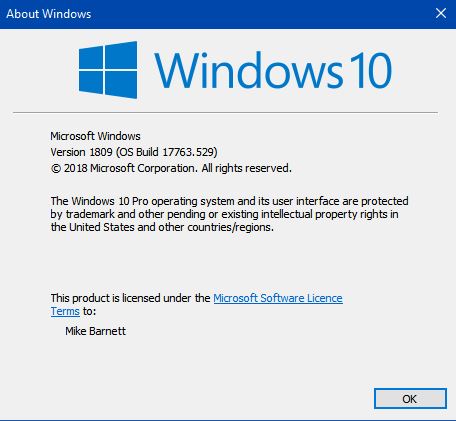 Cumulative Update KB4497934 Windows 10 v1809 Build 17763.529 - May 21-optiplex-winver.jpg