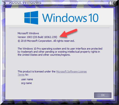 Cumulative Update KB4507453 Windows 10 v1903 build 18362.239 - July 9-winver-after-installing-kb4507453.png