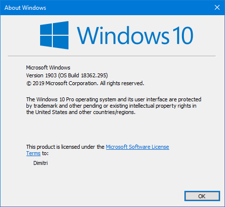 Cumulative Update KB4512508 Windows 10 v1903 build 18362.295 - Aug. 13-18362.295.png