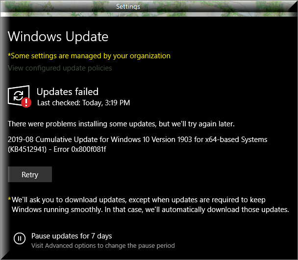 Cumulative Update KB4512941 Windows 10 v1903 build 18362.329 - Aug. 30-error-0x800f081f-kb4512941.png
