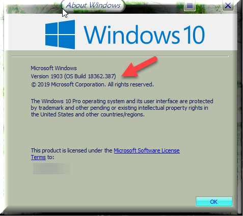 Cumulative Update KB4517211 Windows 10 v1903 build 18362.387 Sept. 26-winver-after-installing-kb4517211.png