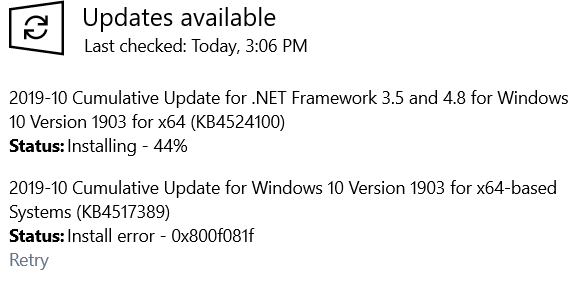 Cumulative Update KB4517389 Windows 10 v1903 build 18362.418 - Oct. 8-retry.png
