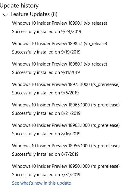 New Windows 10 Insider Preview Fast+Skip Build 18999 (20H1) - Oct. 8-updatehistory10819.jpg