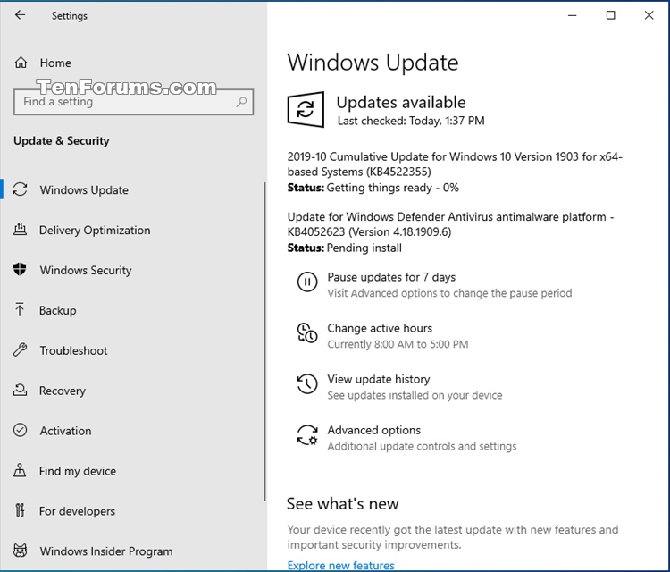 Cumulative Update KB4522355 Windows 10 v1903 build 18362.449 - Oct. 24-kb4522355.png