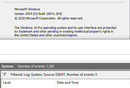 Known and Resolved issues for Windows 10 May 2020 Update version 2004-2004-pro-no-esent-errors.png