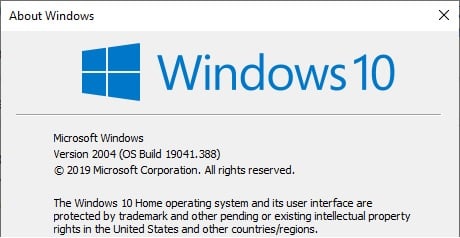KB4565503 Cumulative Update Windows 10 v2004 build 19041.388 - July 14-winver.jpg