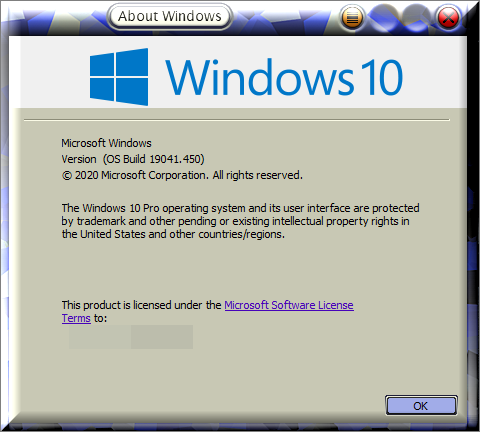 KB4566782 Cumulative Update Windows 10 v2004 build 19041.450 - Aug. 11-winver-registry-tweak-applied.png