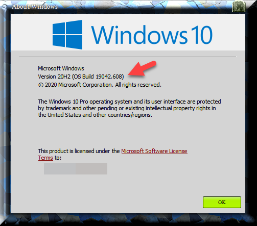 Windows 10 Insider Preview Beta and RP Channel Build 19042.608 (20H2)-winver-after-installing-kb4580364.png