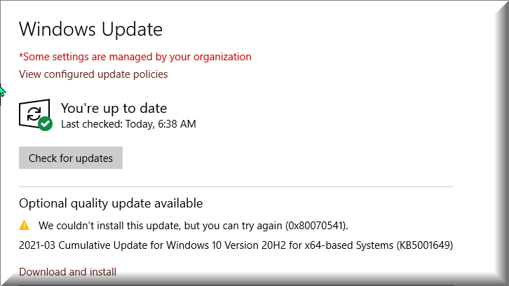 KB5001649 CU Windows 10 v2004 build 19041.870 and v20H2 19042.870-kb5001649-showing-up-again-install.png