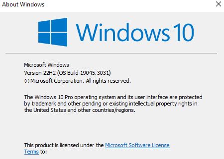 KB5026435 Windows 10 Cumulative Update preview Build 19045.3031 (22H2)-winver22h2.jpg
