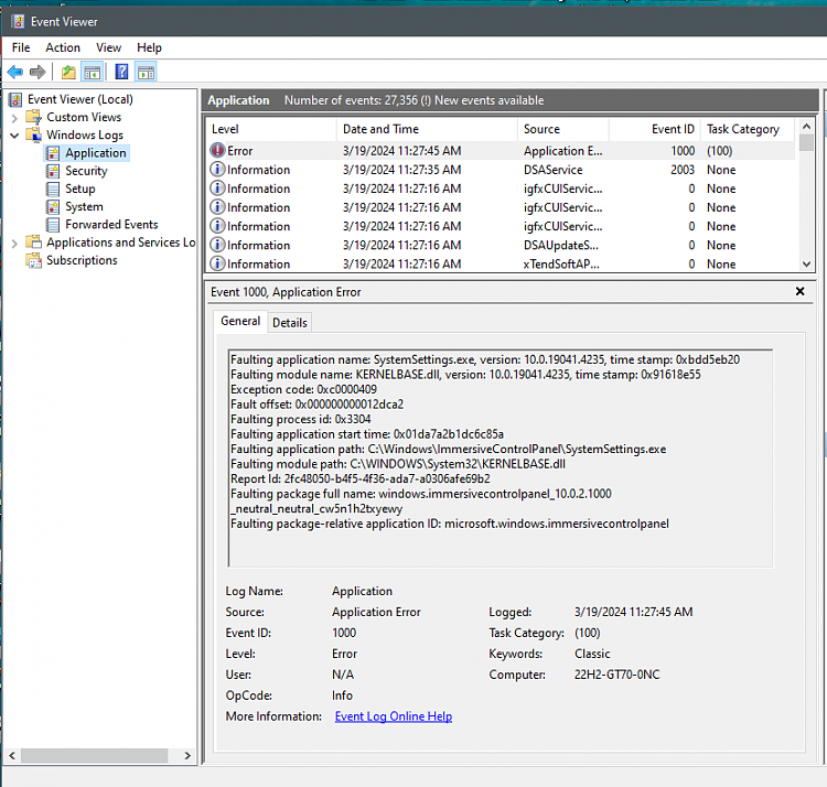 KB5035941 Windows 10 Insider Release Preview Build 19045.4235 (22H2)-settingspotlighterror.png