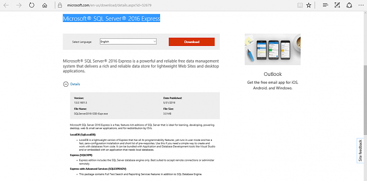 Download Microsoft SQL Server 2016 Express RTM Build 13.0.1601.5-screenshot-902-.png