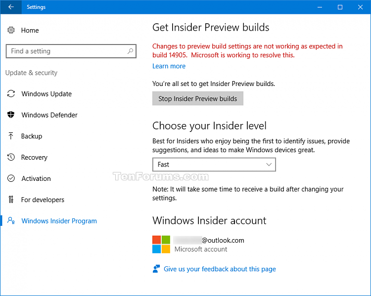 Known Issue: Insider Preview Settings Changes Not Working Build 14905-insiders.png