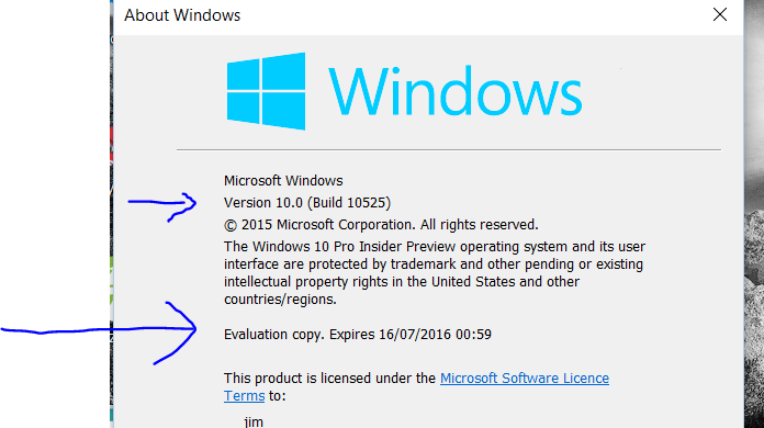 Build 10525 Expiry 16 Jul 2016  OK or should it be indefinite-w10.png