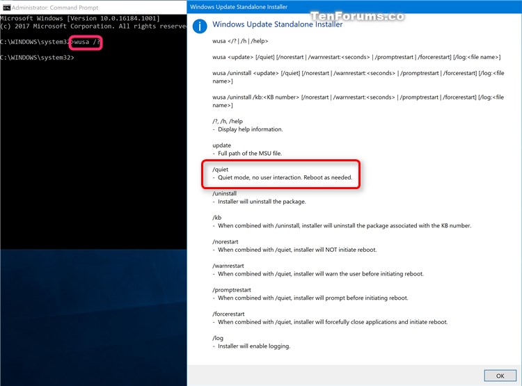 Silently Uninstalling Windows Updates via Command Line in Windows 10-quiet.jpg