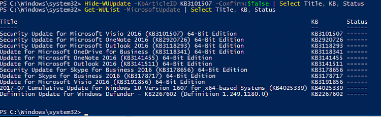 PSWindowsUpdate Powershell Module Not Hiding Specified Updates-pswindowsupdate-bug.png