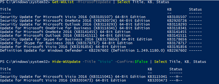 PSWindowsUpdate Powershell Module Not Hiding Specified Updates-pswindowsupdate-bug2.png