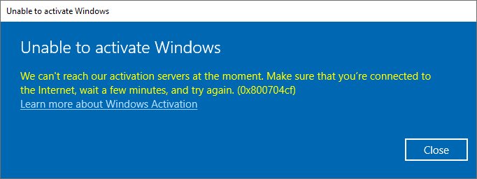 unable to activate windows 10 pro with product key