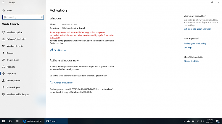Windows 10 won't activate errror code 0x80070005-2020-01-09.png